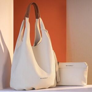 LEATHER SLOUCHY SHOULDER Hobo Bag for Women 2PCS w/ & Cosmetic BAG *NEW*